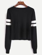 Romwe Black Striped Trim Jersey Sweater