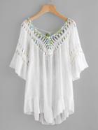 Romwe Crochet Detail Tie Back Frill Cover Up