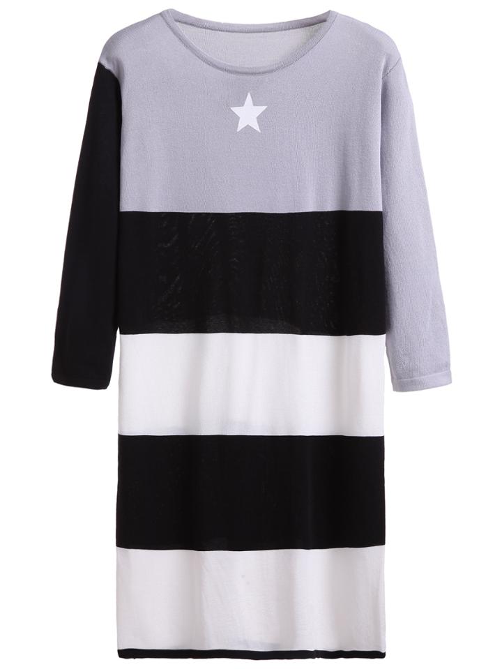 Romwe Color Block Stars Print Knit Dress