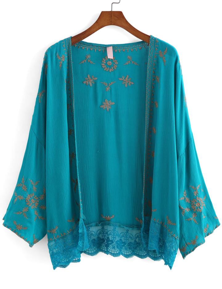 Romwe Bat Sleeve Tribal Embroidered Top