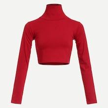 Romwe Solid High Neck Crop Tee