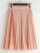 Romwe Pink Pleated Midi Skirt
