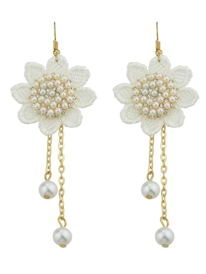 Romwe White Pearl Lace Flower Fashion Earrings