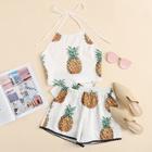 Romwe Pineapple Print Knot Back Halter Top With Shorts