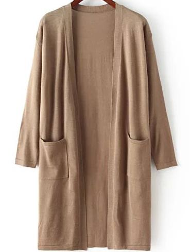 Romwe With Pockets Knit Coffee Cardigan