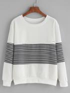 Romwe White Striped Patch Sweatshirt