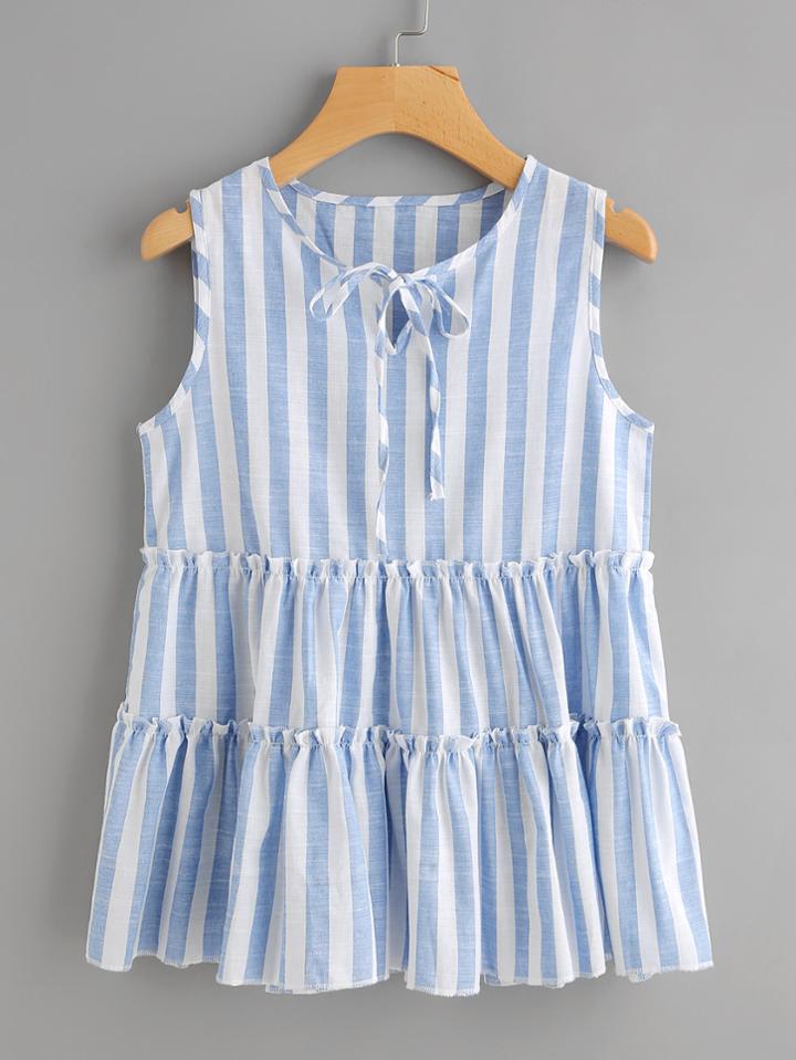 Romwe Striped Frill Hem Tank Top