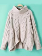 Romwe Grey High Neck Cable Knit Crop Sweater