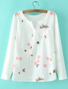 Romwe White V Neck Embroidered Floral Blouse