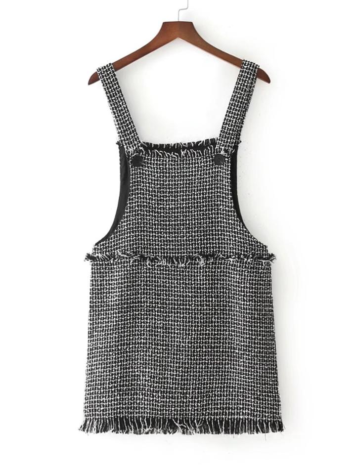 Romwe Fringe Edge Tweed Dungaree Dress