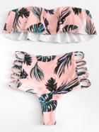 Romwe Palm Print Bandeau Bikini Set