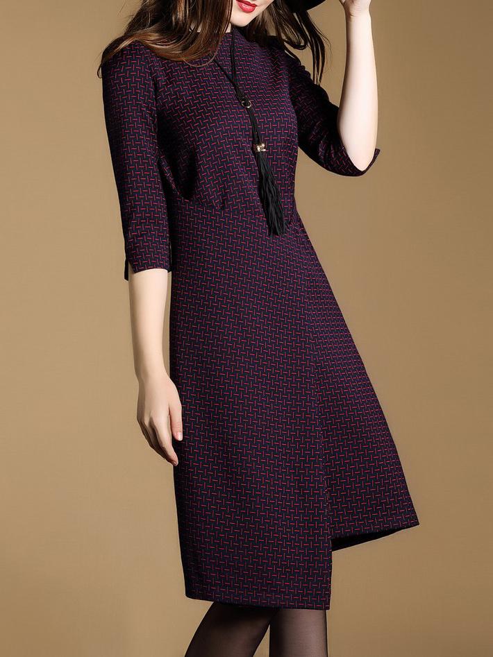 Romwe Purple Crew Neck Asymmetric Dress