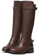 Romwe Brown Round Toe Buckle Strap Tall Pu Boots