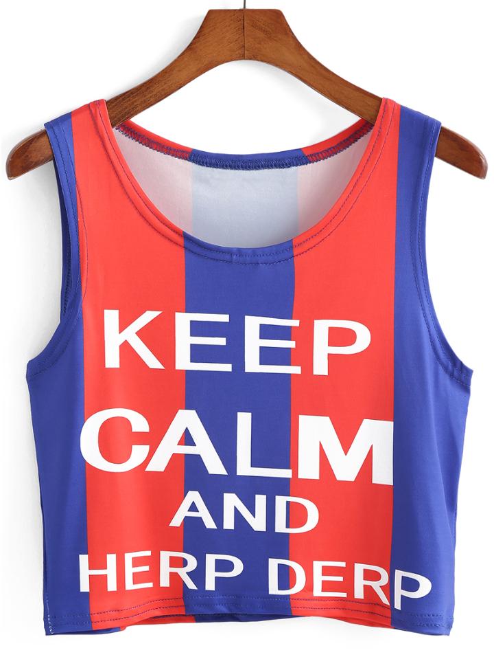 Romwe Vertical Striped Letter Print Tank Top