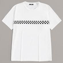 Romwe Guys Checked Tape Detail Tee
