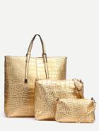 Romwe Gold Crocodile Embossed 3pcs Bag Set