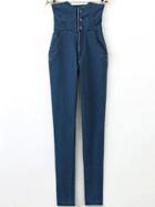 Romwe High Waist Single Breasted Denim Pant