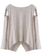 Romwe Grey Distressed Metal Eyelet Cut Out Dip Hem T-shirt