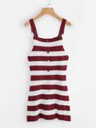 Romwe Button Front Wide Striped Knit Pinafore Dress