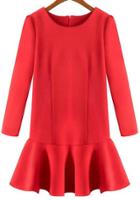 Romwe Red Long Sleeve Slim Flouncing Dress
