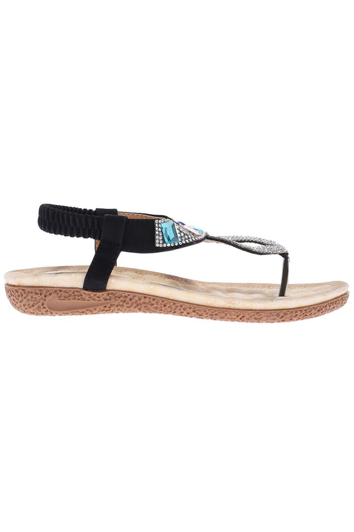 Romwe Romwe Hollow Diamante Elastic Black Sandals