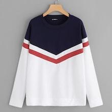 Romwe Plus Color-block Round Neck Sweatshirt