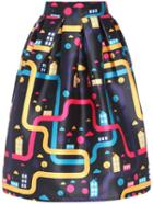 Romwe Graffiti Print Zipper Skirt