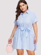 Romwe Self Tie Waist Split Side Striped Dress