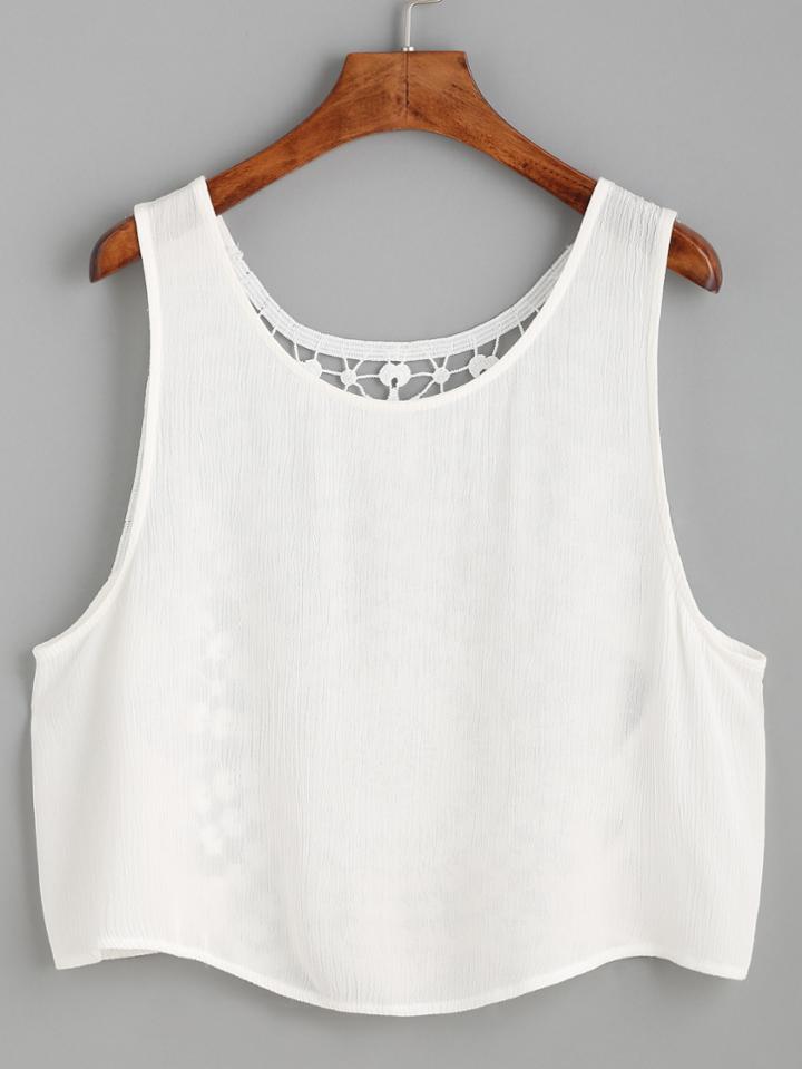 Romwe White Crochet Back Crop Tank Top