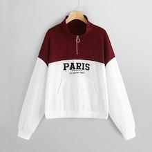 Romwe Plus Quarter Zip Contrast Panel Letter Print Sweatshirt
