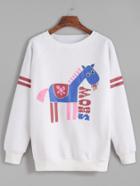 Romwe Varsity Striped Horse Print Raglan Sleeve Sweatshirt