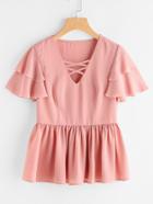 Romwe Crisscross Neck Princess Seam Flutter Sleeve Top