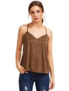 Romwe Brown Spaghetti Strap Tank Top
