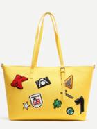 Romwe Yellow Faux Leather Patch Detail Tote Bag