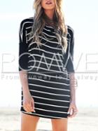 Romwe Black Half Sleeve Striped Dress