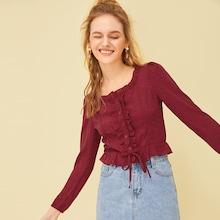 Romwe Splodge Print Ruffle Trim Blouse