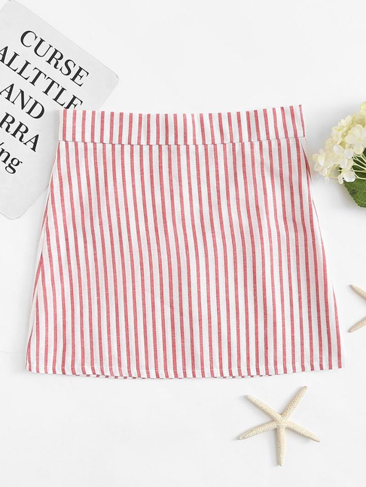 Romwe Zip Up Back Striped Skirt