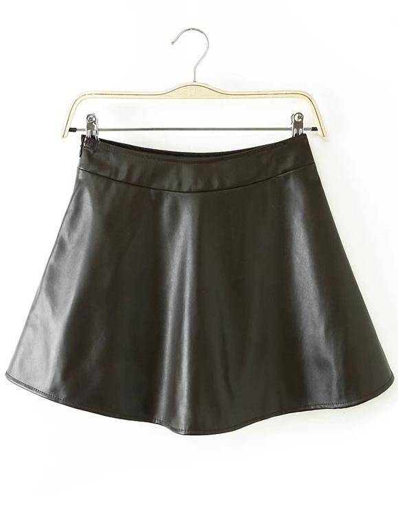 Romwe Flare Flouncing Pu Skirt