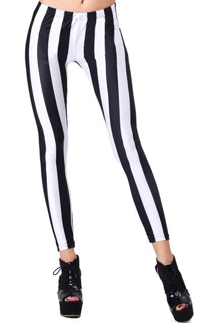 Romwe Romwe Vertical Stripe Black-white Leggings