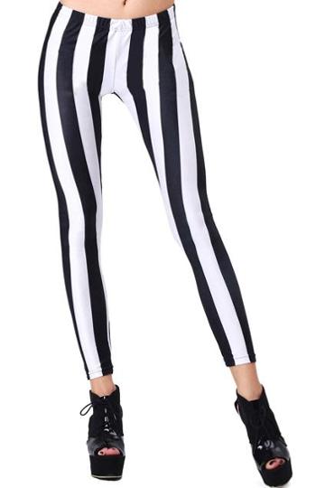 Romwe Romwe Vertical Stripe Black-white Leggings