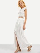 Romwe White Lace Crop Top With Cross Wrap Skirt