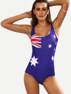 Romwe Blue Australia Flag Print One-piece Swimwear