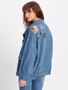 Romwe Drop Shoulder Patch Back Single Breasted Denim Jacket