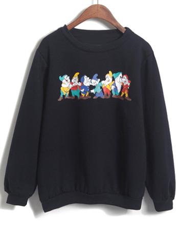 Romwe Seven Dwarfs Print Loose Navy Sweatshirt