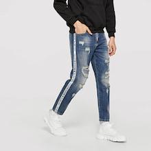 Romwe Men Tape Detail Rolled Hem Destroyed Jeans