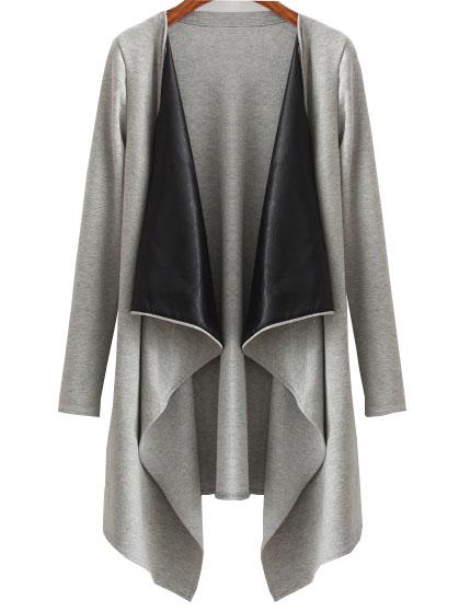 Romwe Grey Draped Neck Open Front Asymmetrical Coat