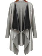 Romwe Grey Draped Neck Open Front Asymmetrical Coat
