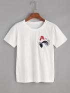 Romwe White Chicken Embroidery T-shirt