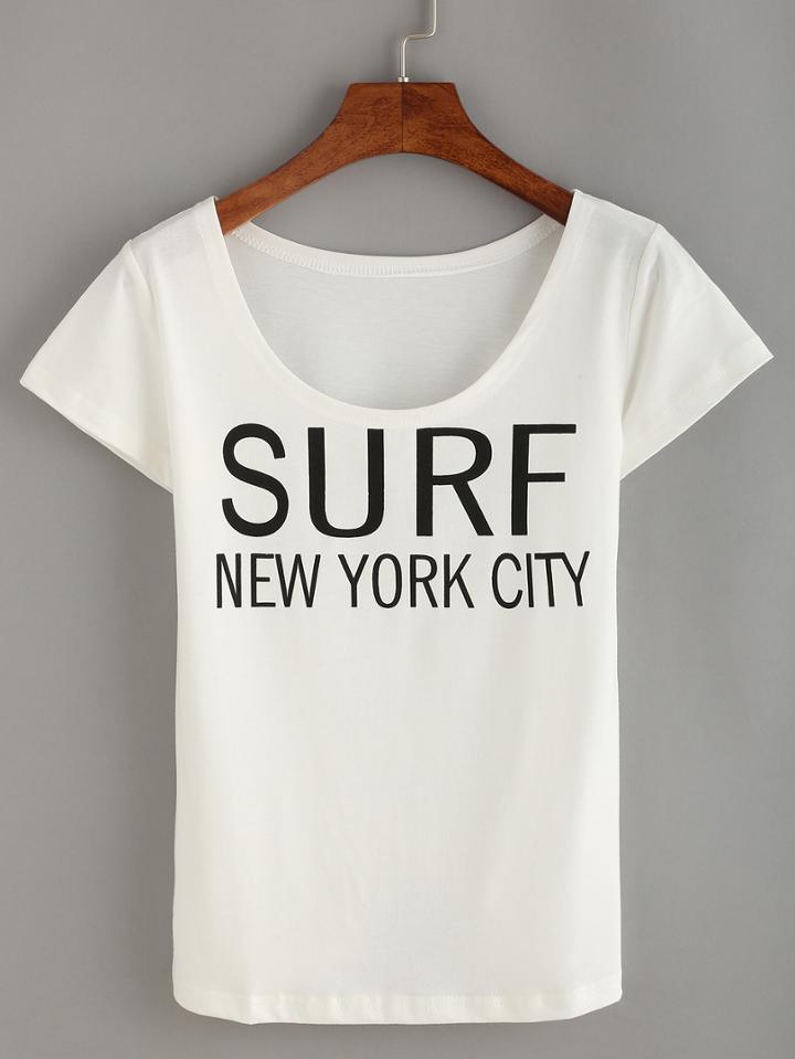 Romwe Letter Print Short Sleeve T-shirt