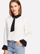 Romwe Fluted Sleeve Contrast Trim Top